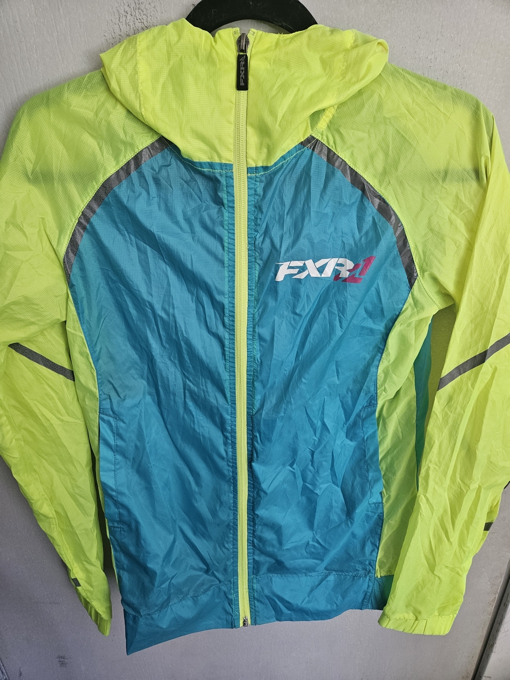 FXR Neon Yellow & Teal Kids Lightweight Hooded Jacket
